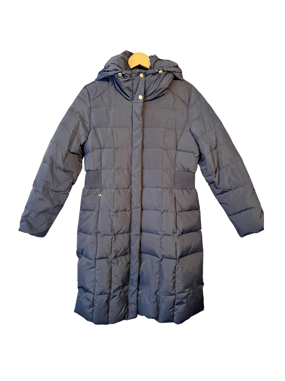 Cole Haan Slate Blue Quilted Long Puffer Coat with Hood - Picture 1 of 13